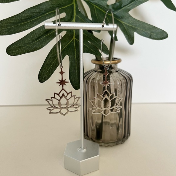 Lotus Buddha Pendant Hoop Earrings - Spiritual Jewelry - Protection Hoops - Picture 3 of 9